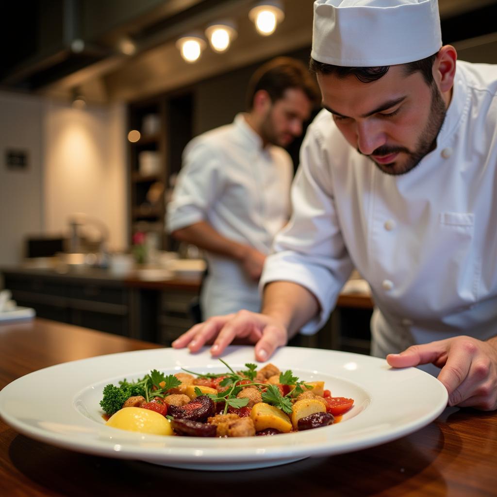 Hotel Chef Preparing a Gluten-Free Meal in a Professional Kitchen