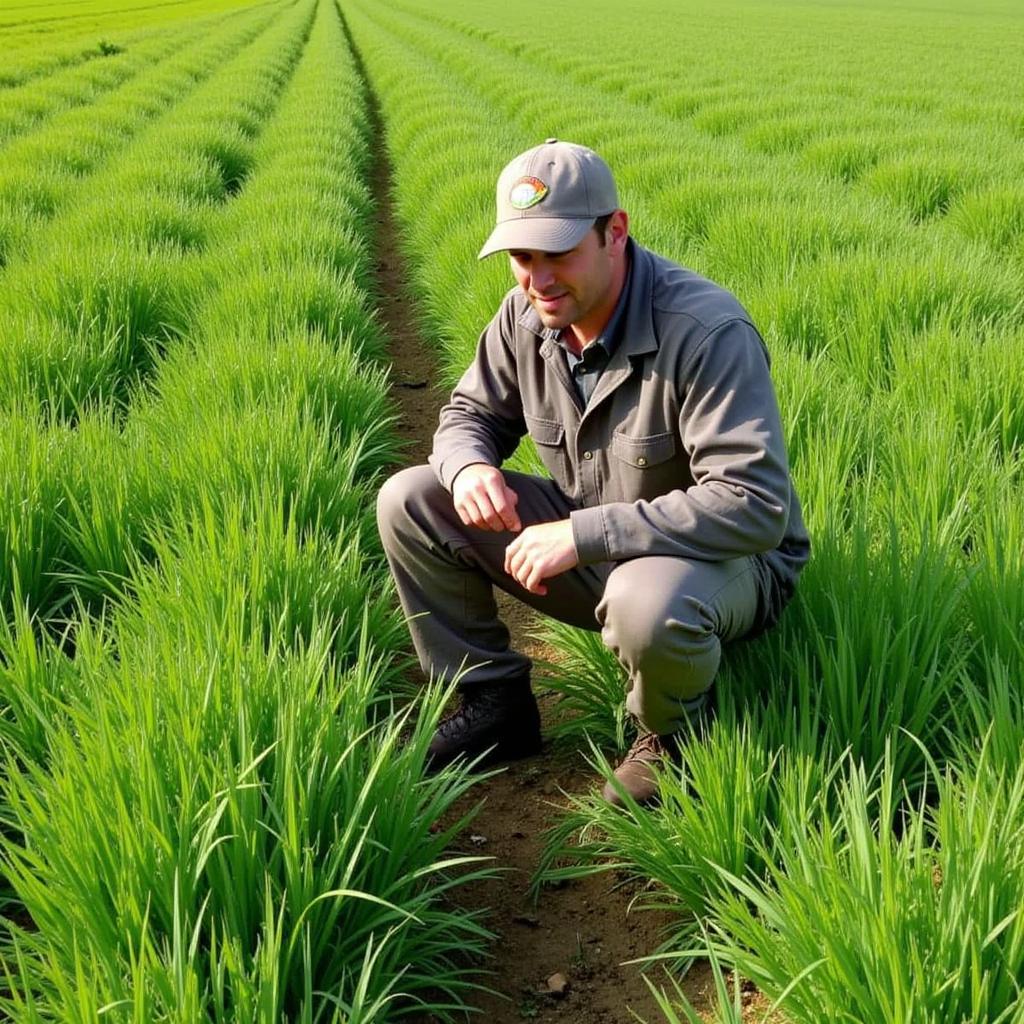 Hunter Inspecting a Thriving Cereal Rye Food Plot