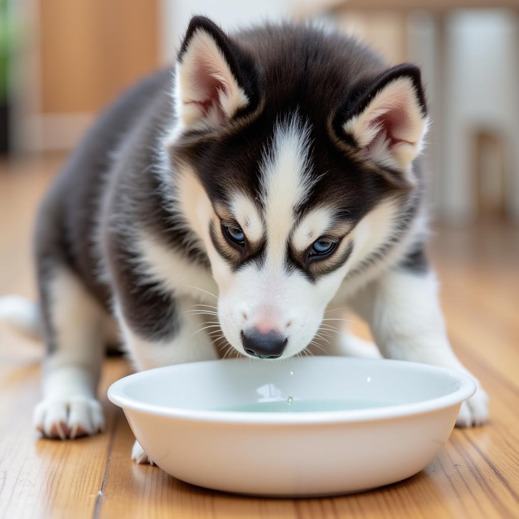 Hydrated and Happy Husky Puppy