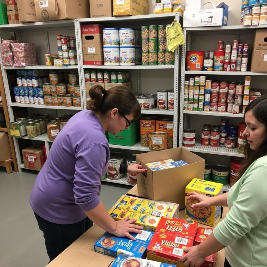 Food donations being sorted at the Hyde Park Food Pantry.