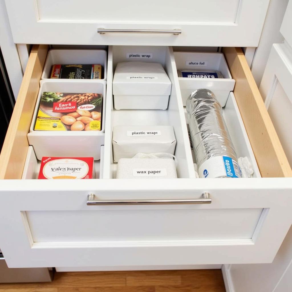 Labeled In-Drawer Food Wrap Organizer