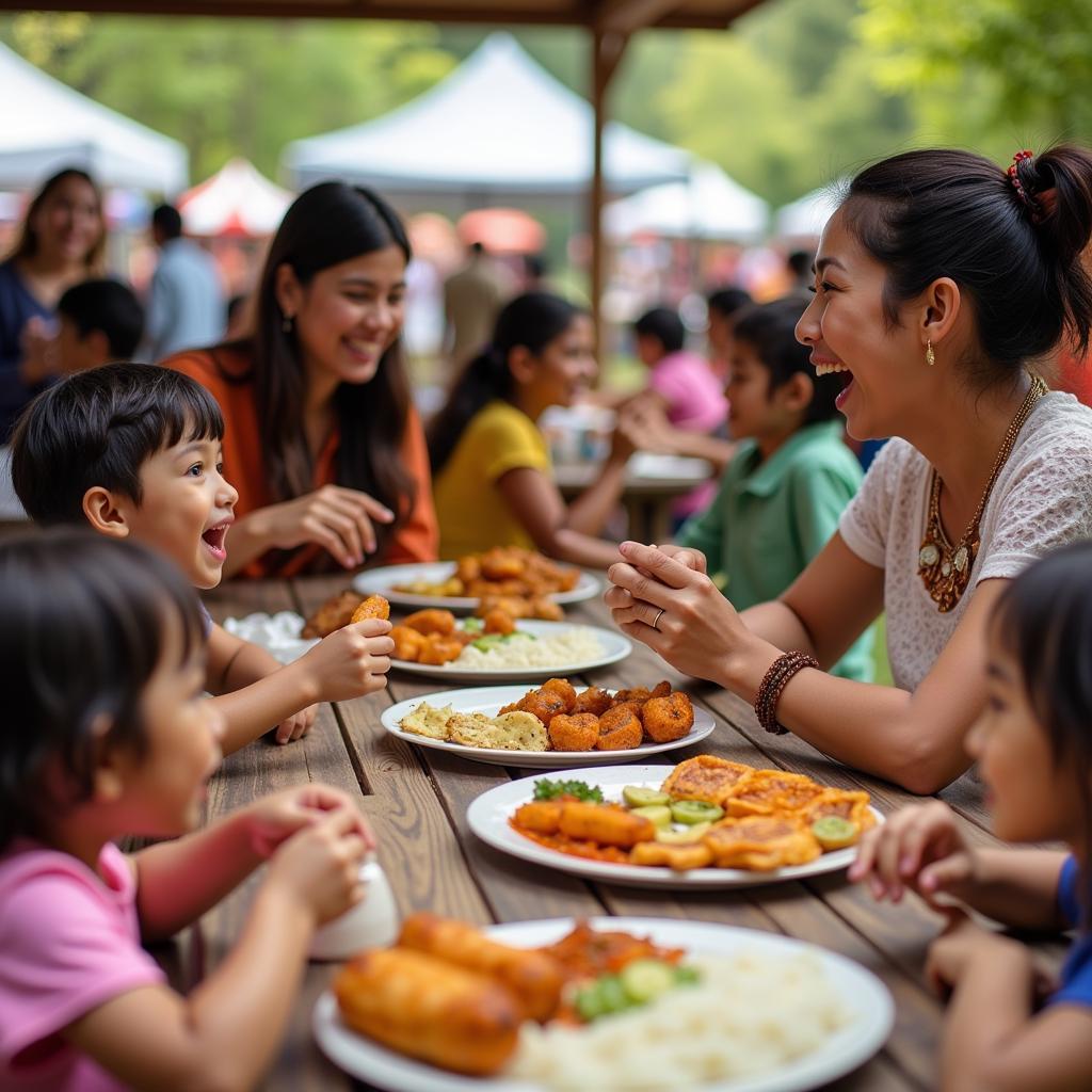 Families Enjoying the Food at the Indian Food Festival