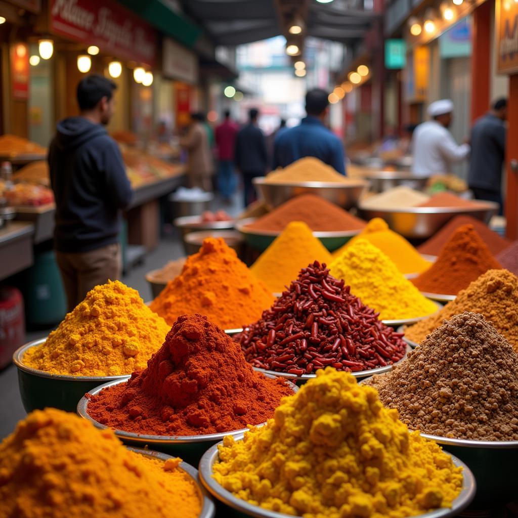 A vibrant Indian spice market showcasing the diverse and colorful array of spices used in Indian cuisine.