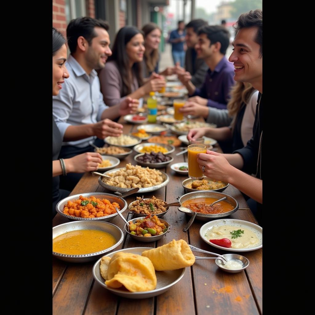 People enjoying Indian street food