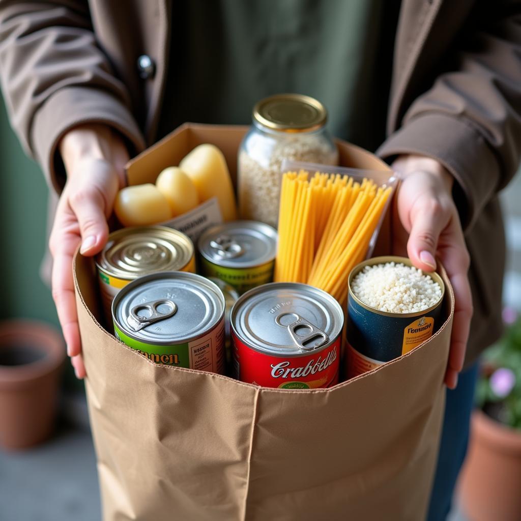 Individual Donating Food Items to a Local Food Bank