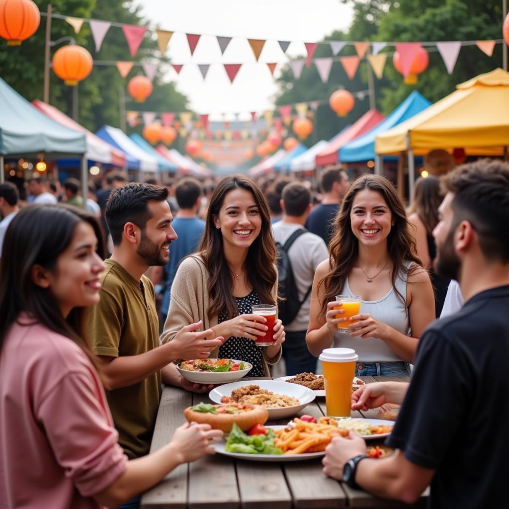 Crowd enjoying international wine, beer, and food festival