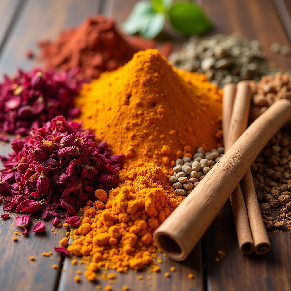 A vibrant display of Iranian spices and herbs