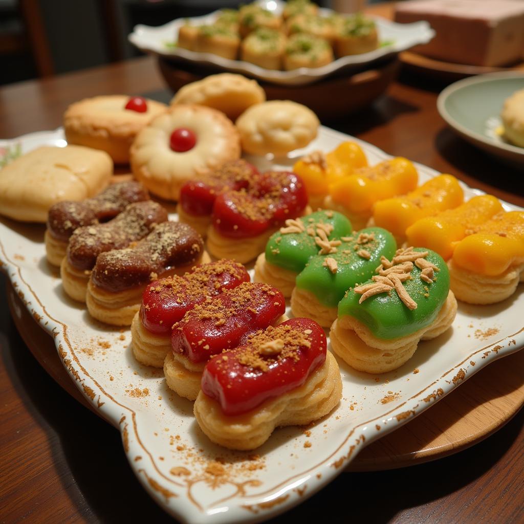 A selection of colorful Iranian sweets and desserts