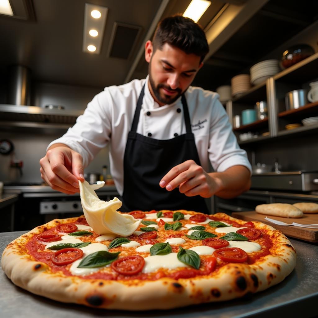 Chef preparing pizza in an Italian food truck