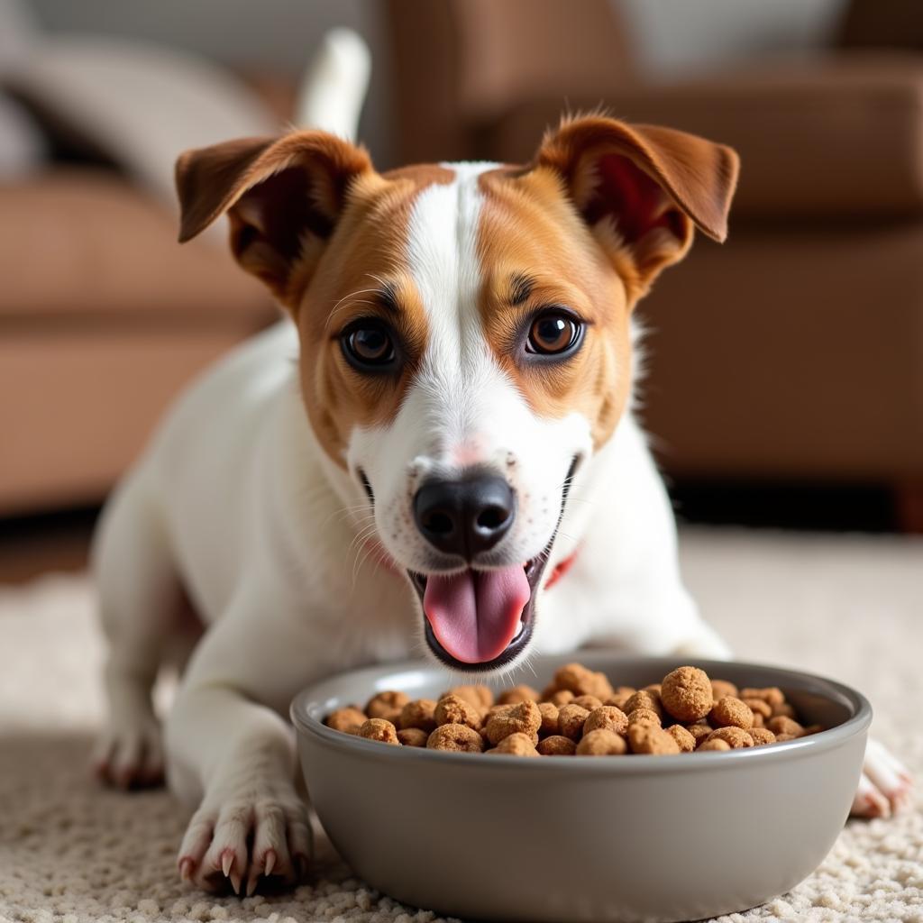 Jack Russell Terrier Enjoying Dry Dog Food