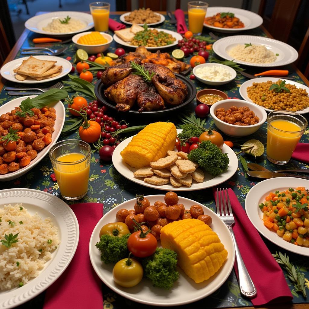 A vibrant spread of Jamaican Thanksgiving dishes