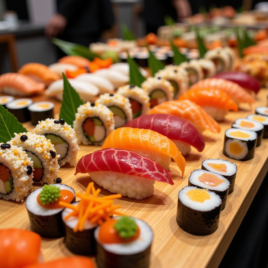 Vibrant Sushi Display at a Japanese Food Expo