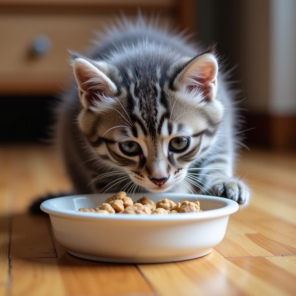 A Junior Kitten Enjoying a Meal