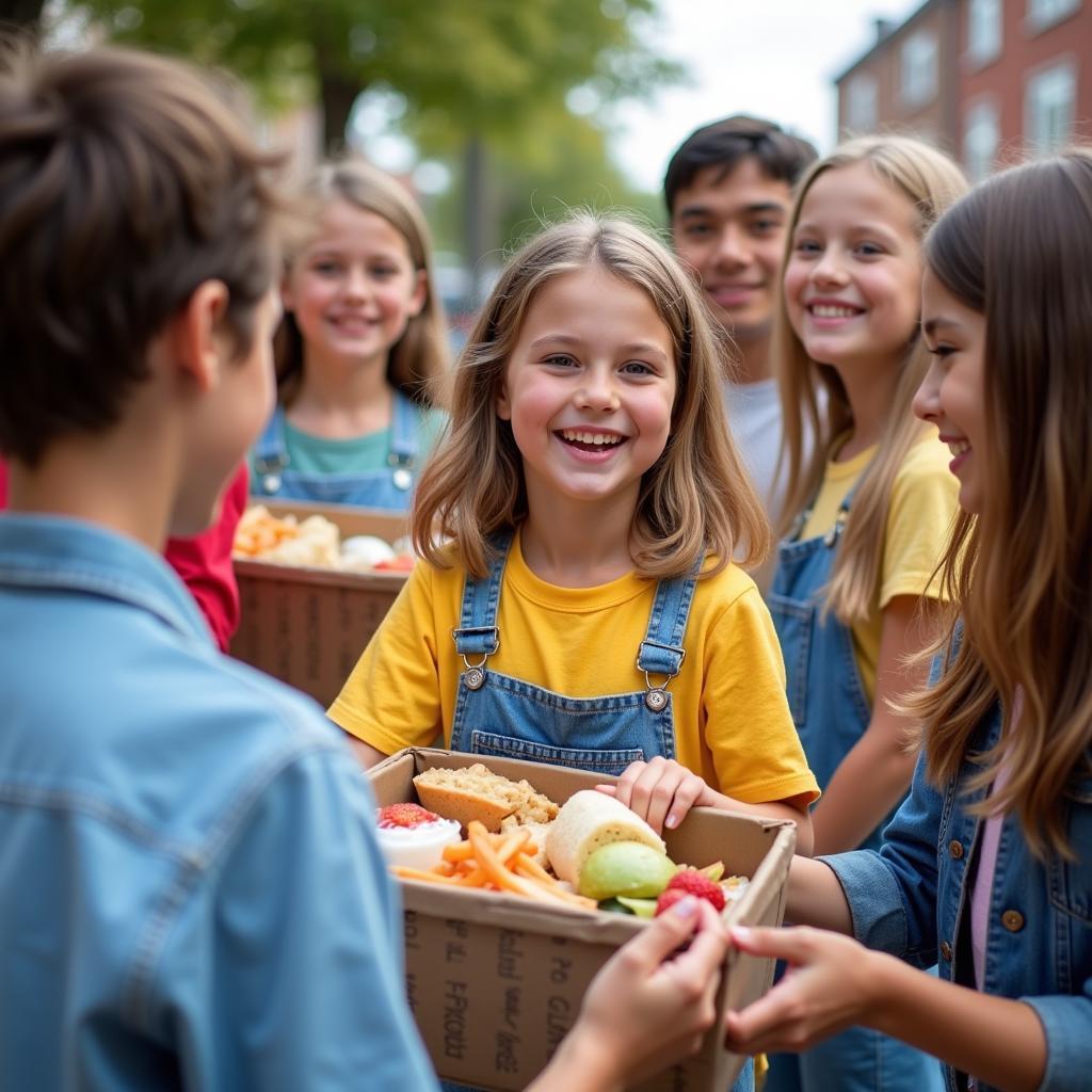 Kids Delivering Food Baskets to Customers