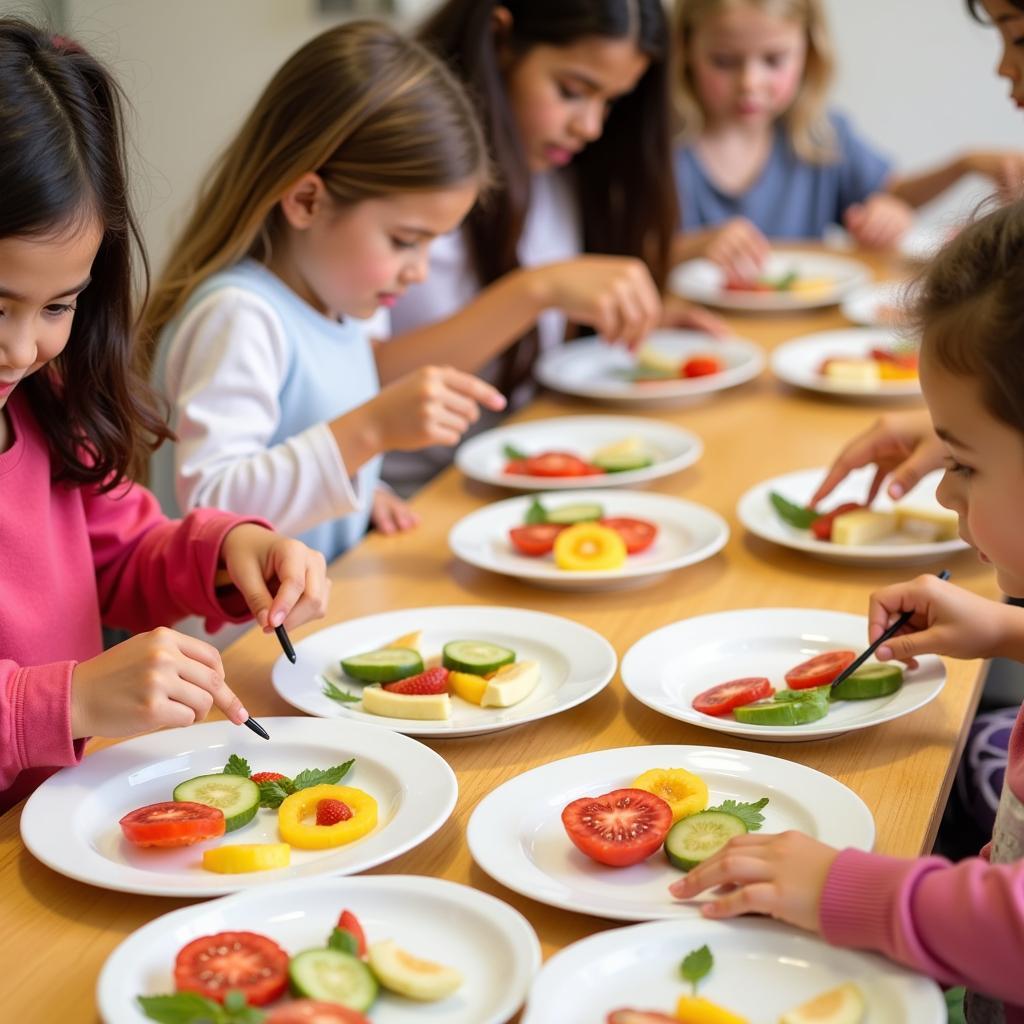 Kids Creating Edible Art with Fruits and Vegetables