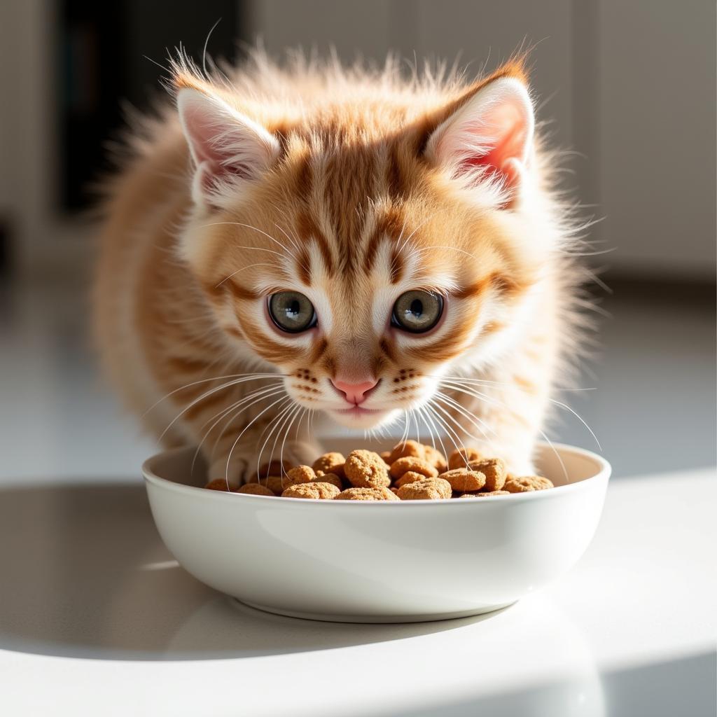 Kitten enjoying its meal