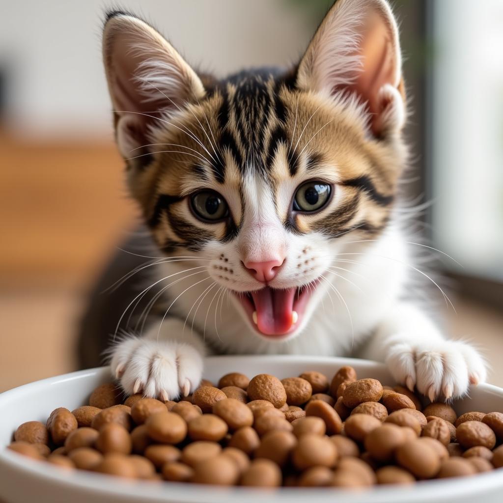 Kitten Enjoying a Meal of High-Protein Food