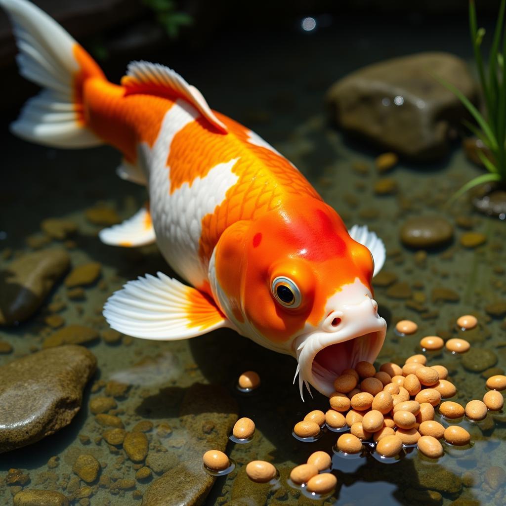 Koi Carp Eating High-Protein Food