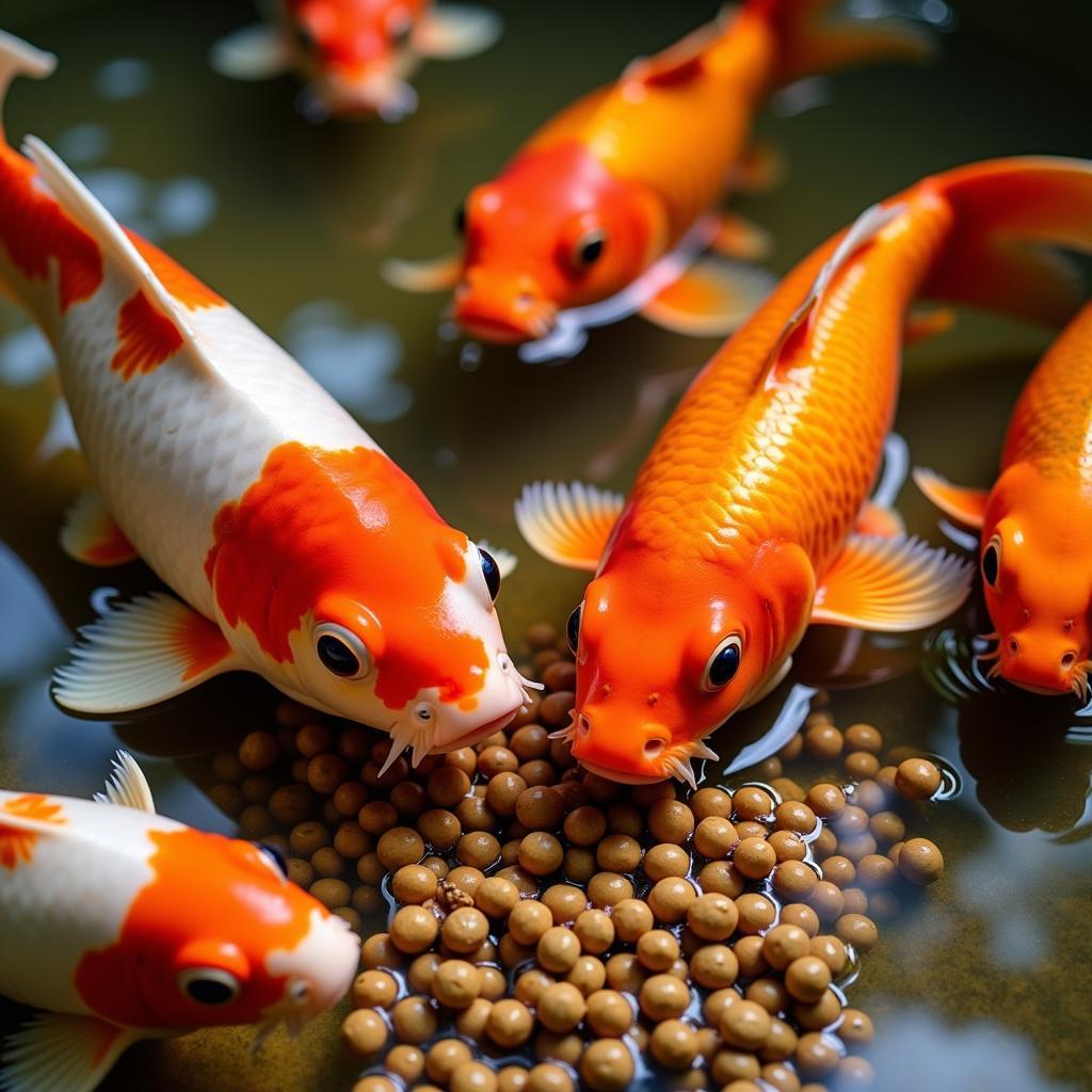 Koi Fish Enjoying Wheat Germ Food