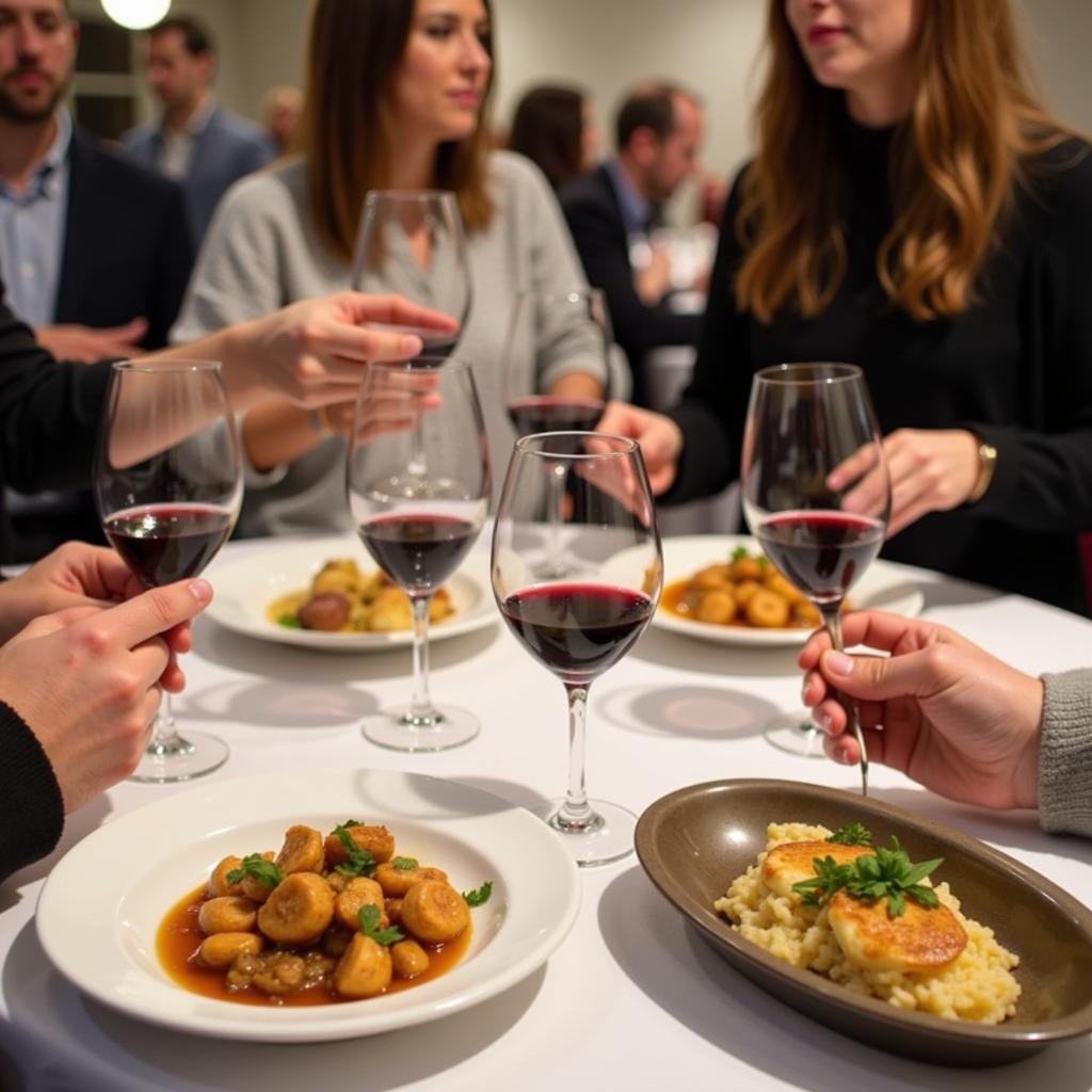 Attendees enjoying kosher food and wine pairing at the expo