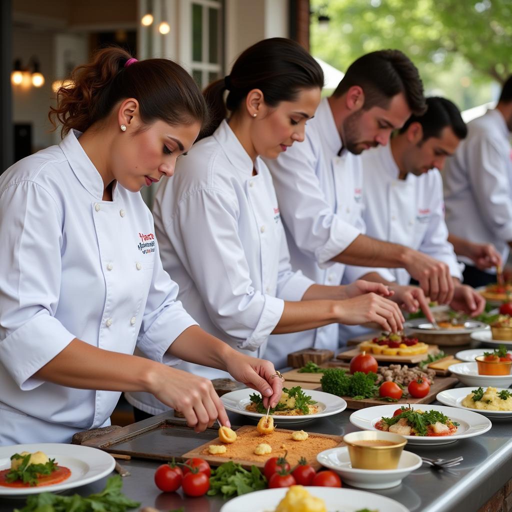 Chefs preparing dishes at the Lafayette Food and Wine Festival