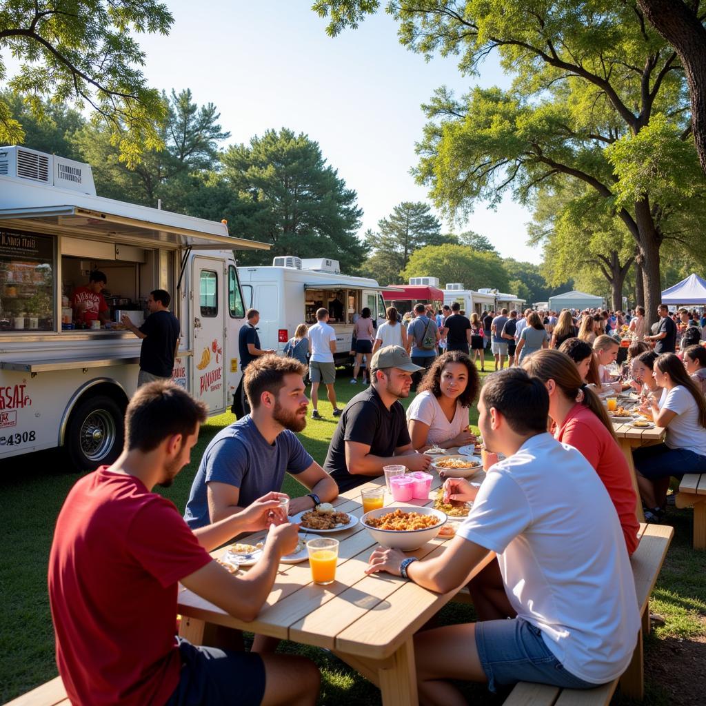 Lakewood Ranch Food Truck Event with People Enjoying Food