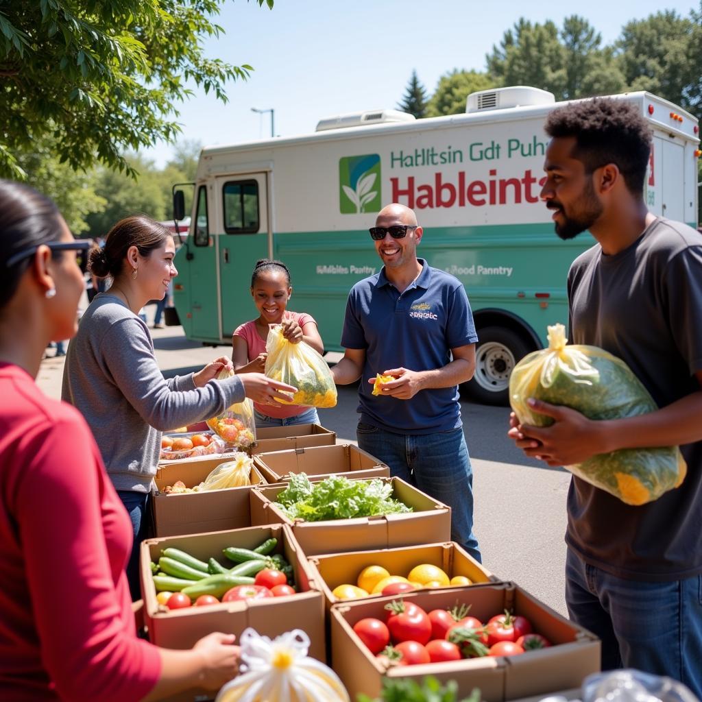 Lansing Mobile Food Pantry distributing fresh produce and groceries to community members.