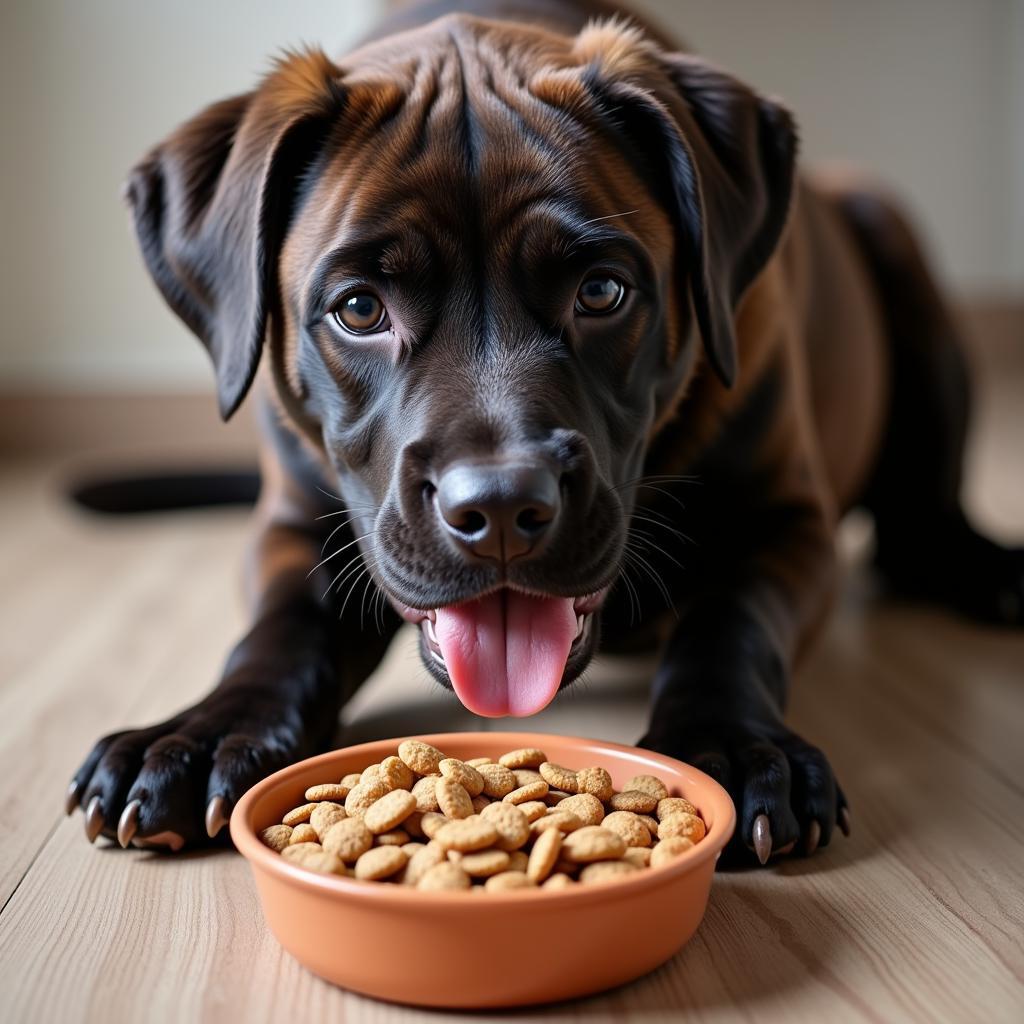 Large Breed Puppy Enjoying Chicken-Free Meal