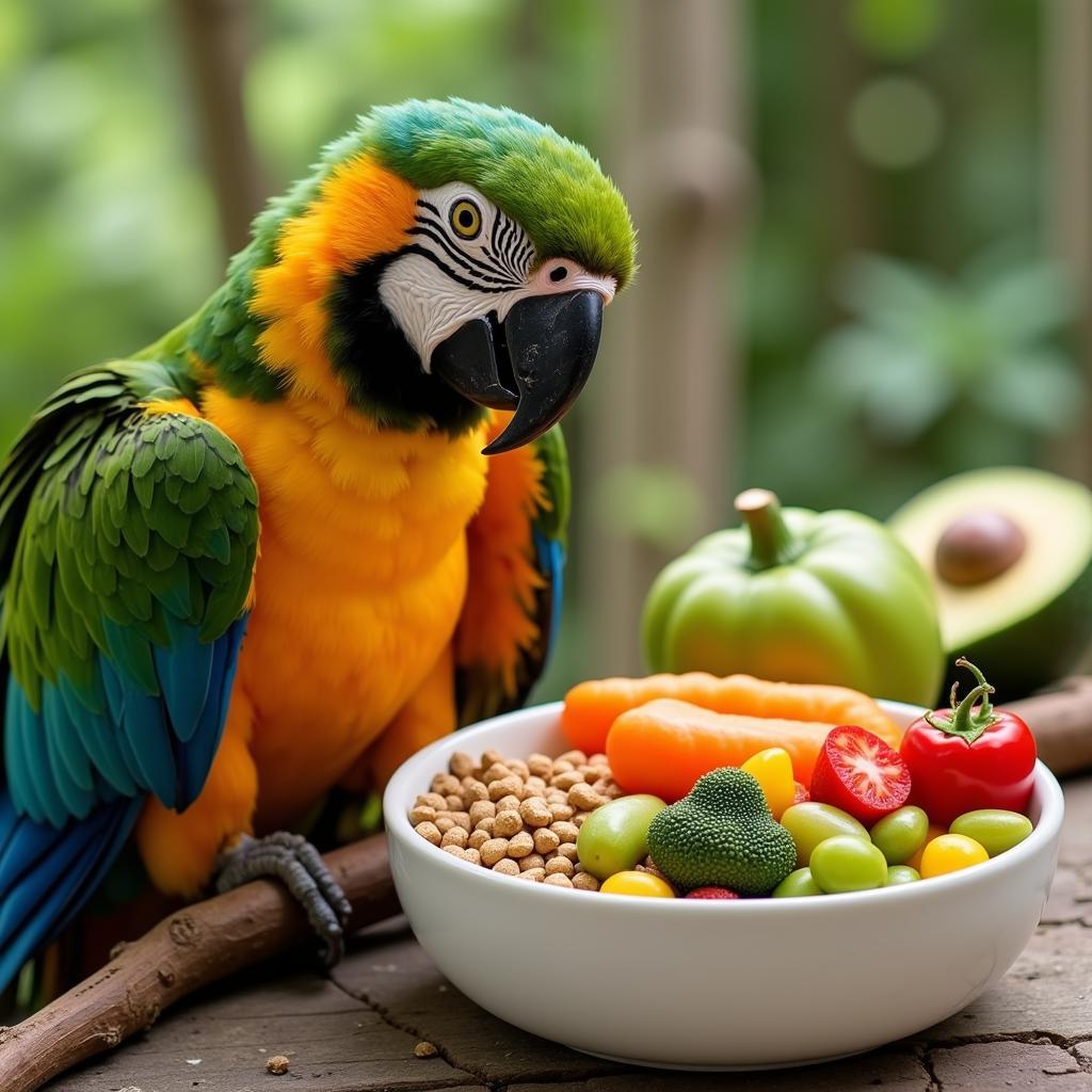 Large Parrot Enjoying a Nutritious Meal