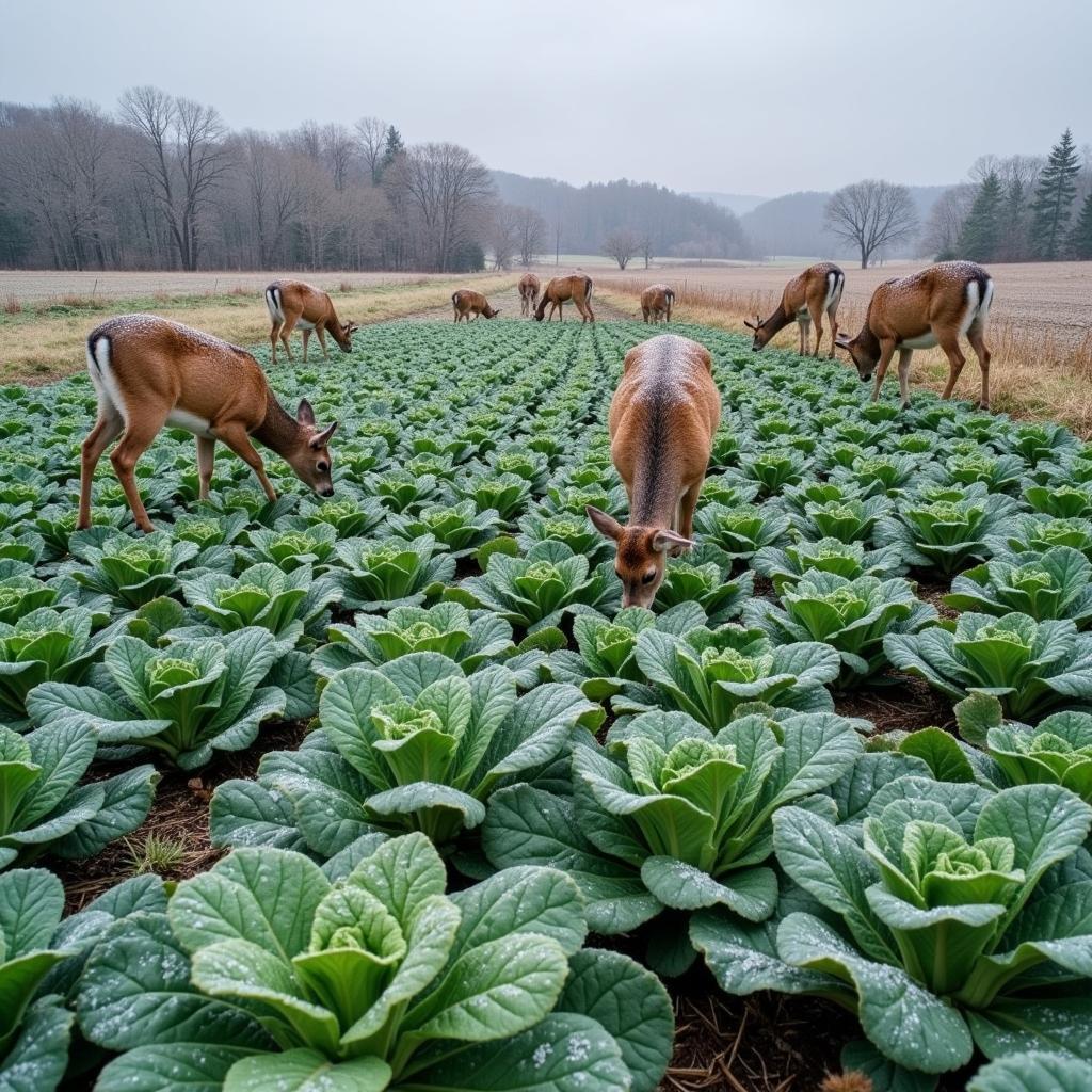 Deer Grazing on a Lush Late Season Brassica Food Plot