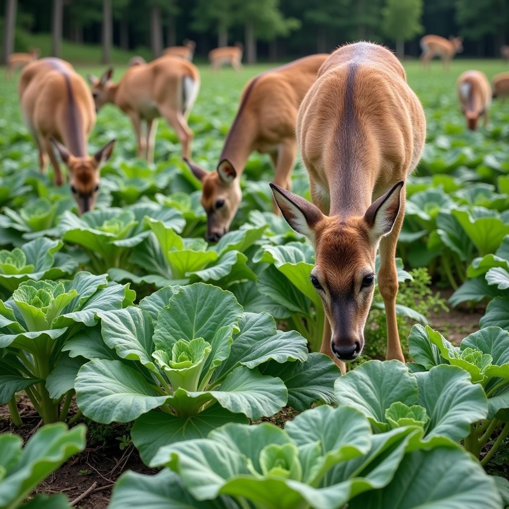 Deer Foraging in a Late Season Brassica Plot