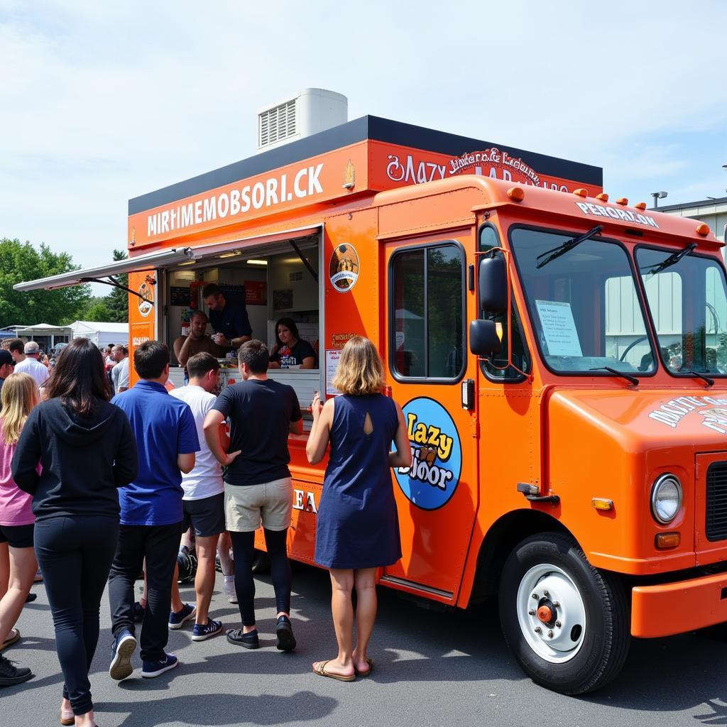 Lazy Bear Food Truck Serving Customers at a Local Event