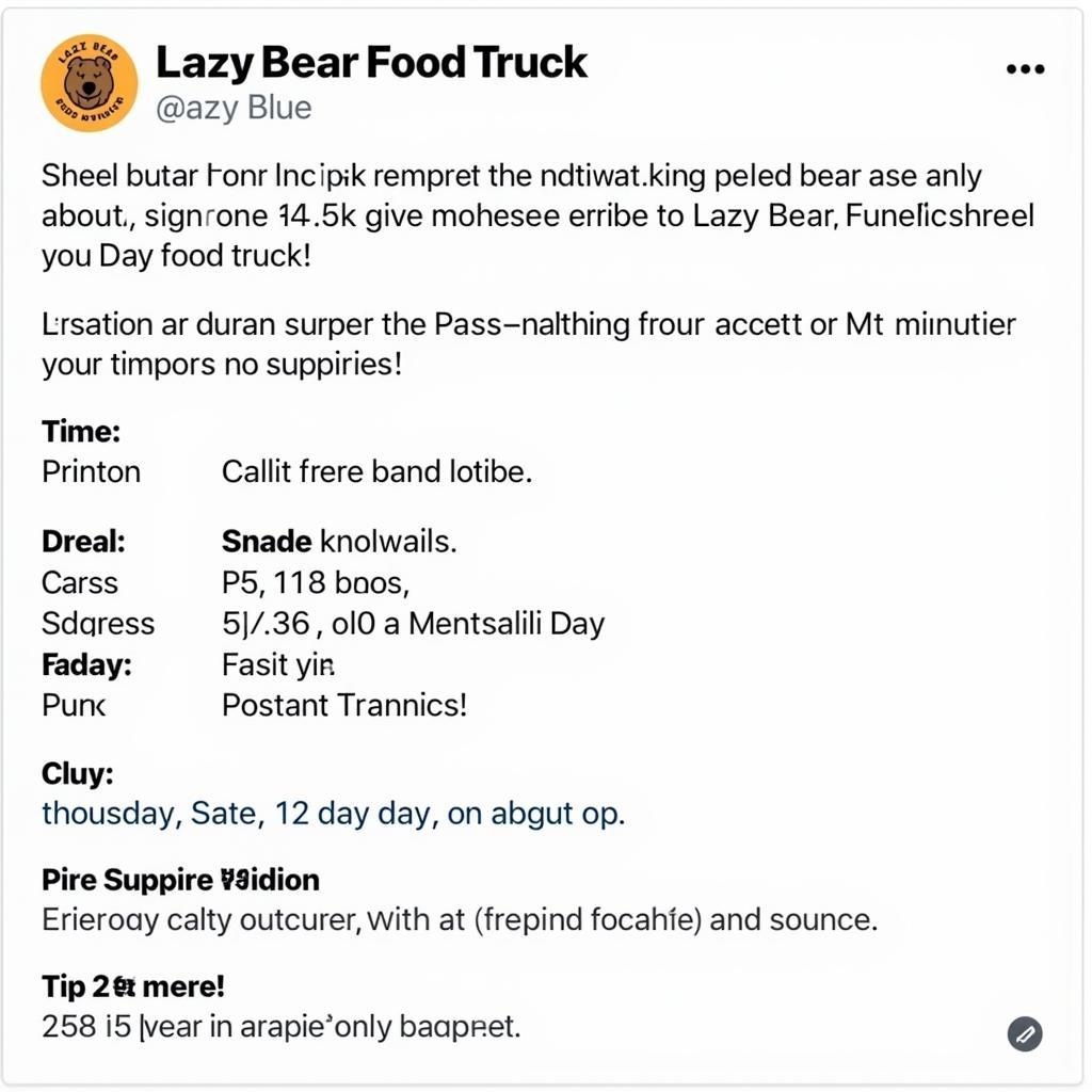 Screenshot of Lazy Bear Food Truck's Social Media Post Announcing their Location