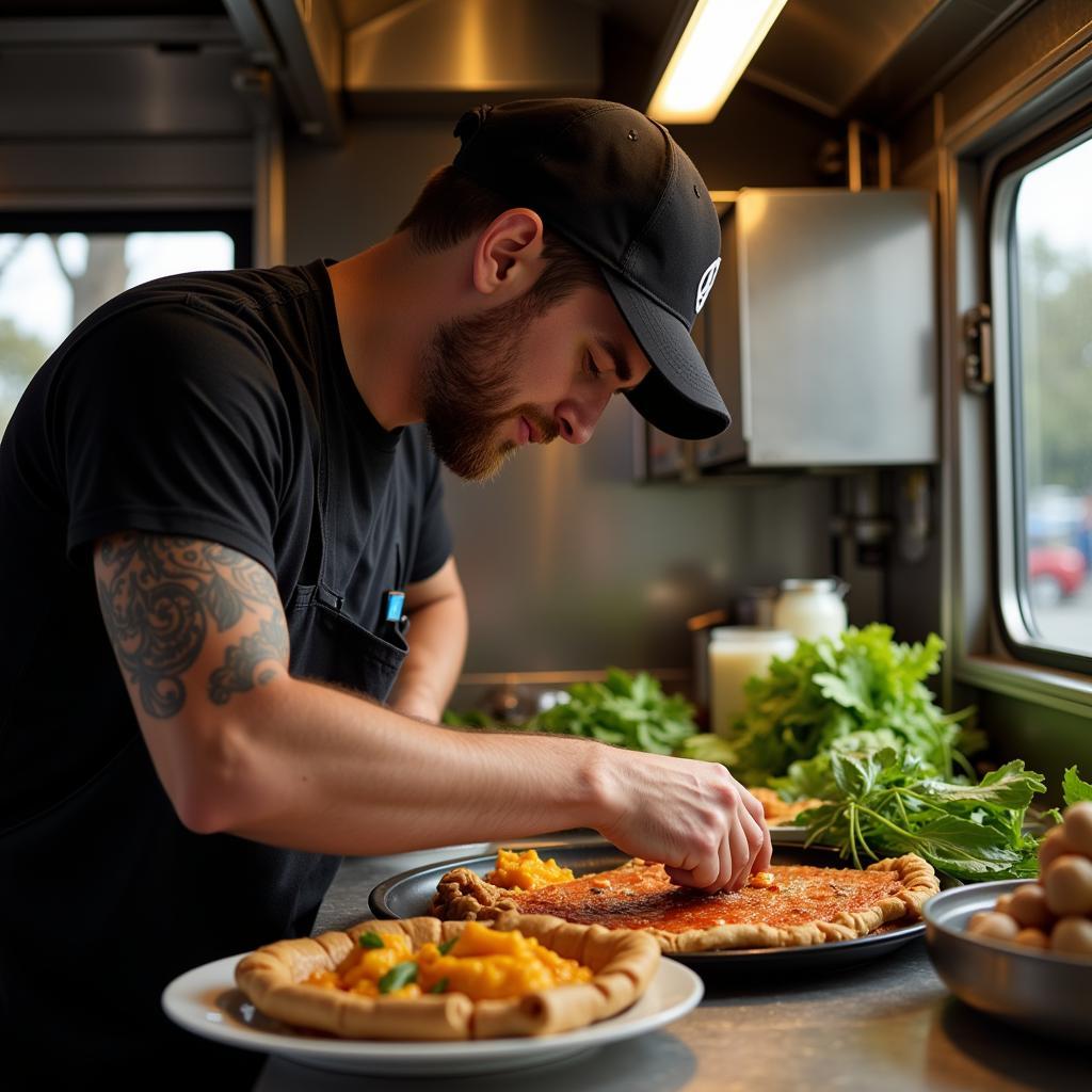 Lazzzy Chicken Food Truck Owner Preparing Food