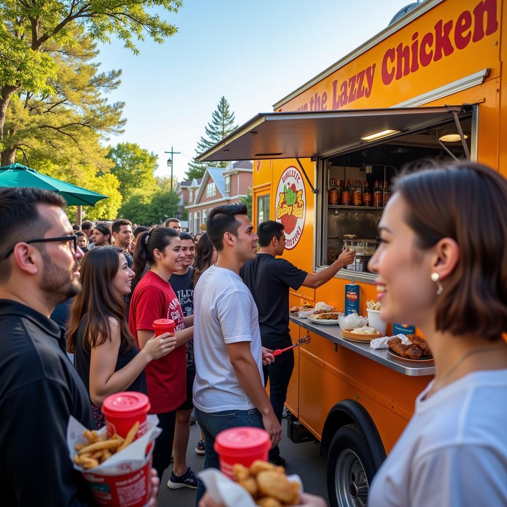 Lazzzy Chicken Food Truck Serving Happy Customers