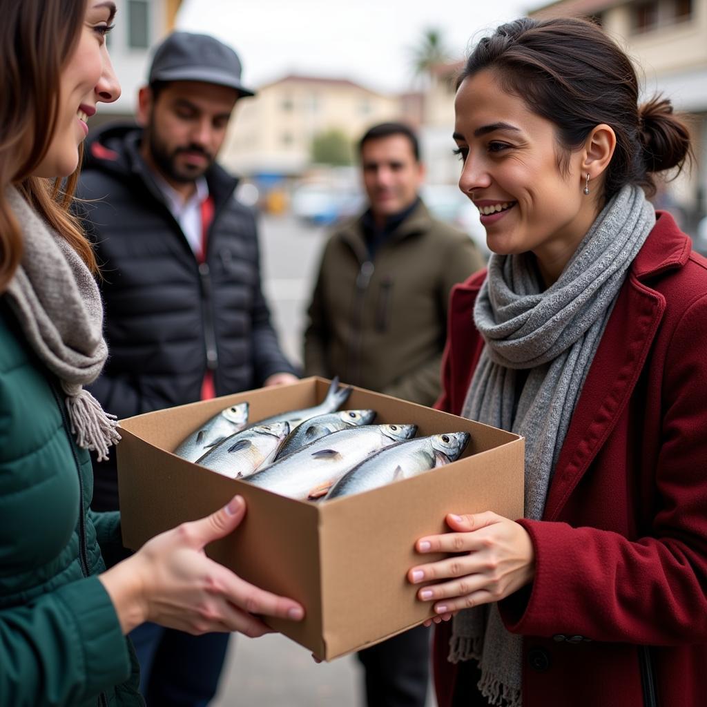 Lebanese Family Receiving Fish from a Food Bank