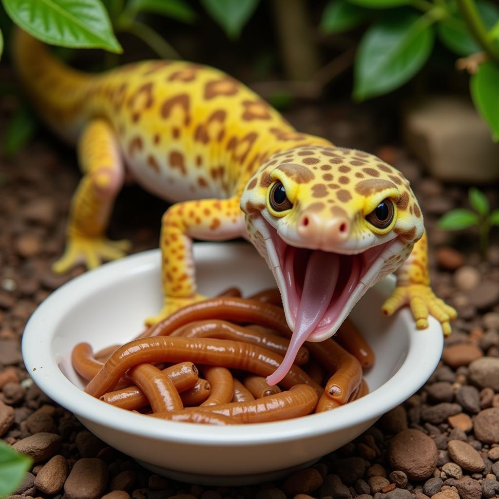 Leopard Gecko Enjoying Mealworms