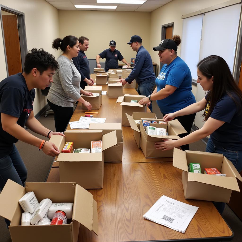 Volunteers distributing food at the Leyden Food Pantry