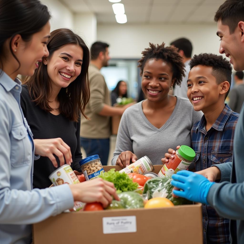 A family receiving food assistance from a life church food pantry.