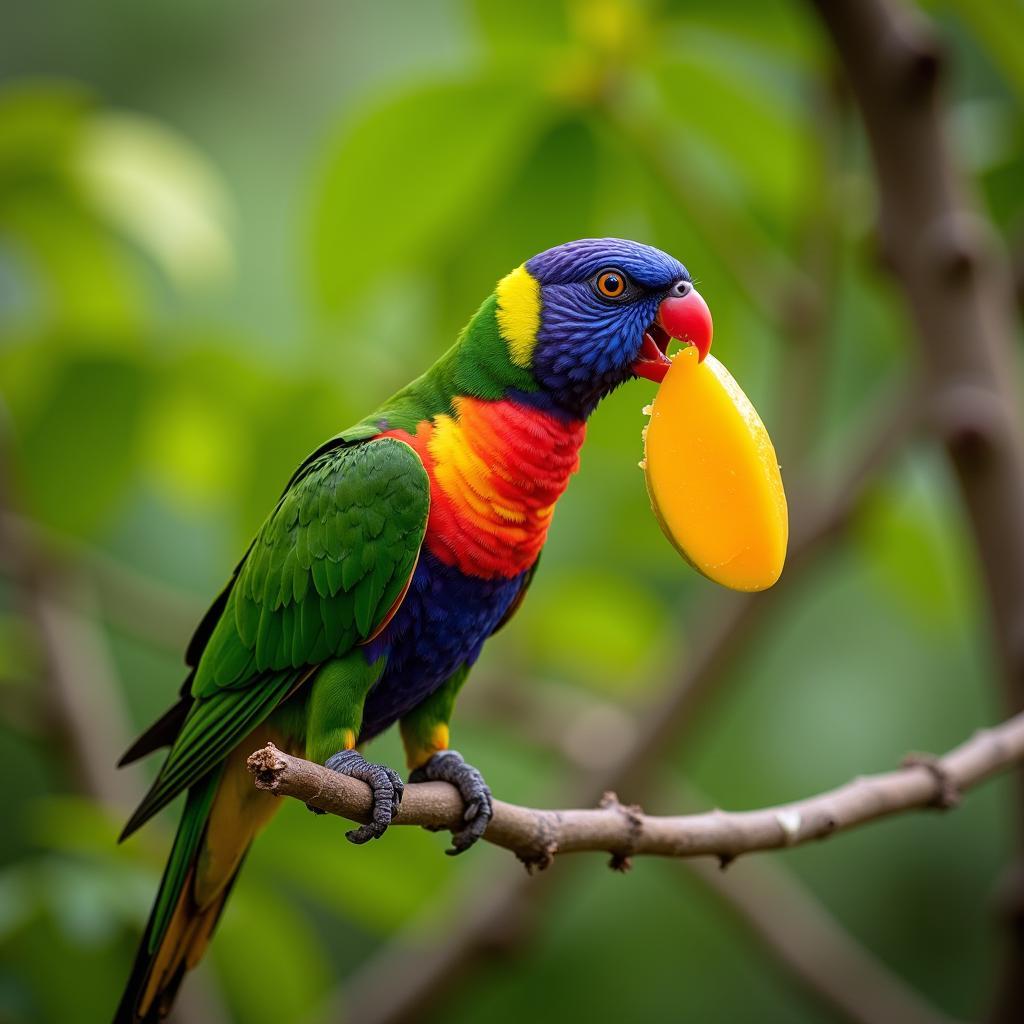 Lorikeet Enjoying a Piece of Fruit