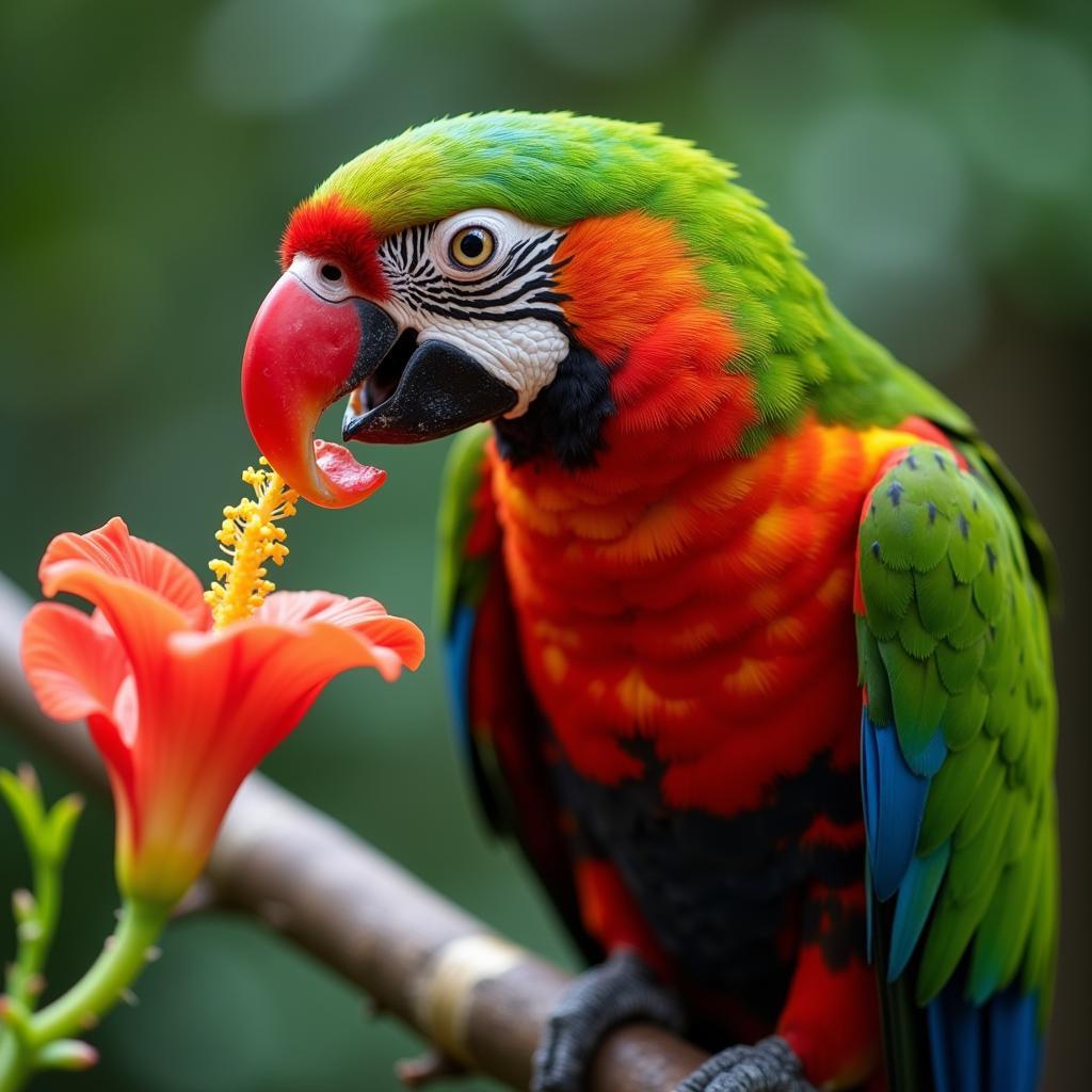 A lory parrot enjoying its nectar meal