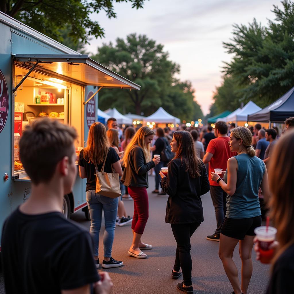 Enjoying Food from a Truck at a Louisville Event