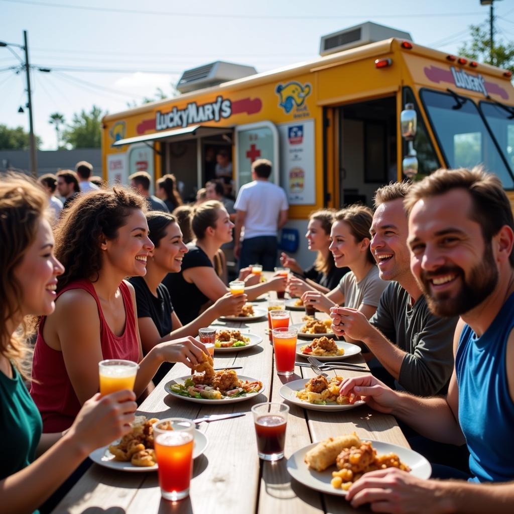 Happy Customers Enjoying Food from Lucky Mary's Food Truck