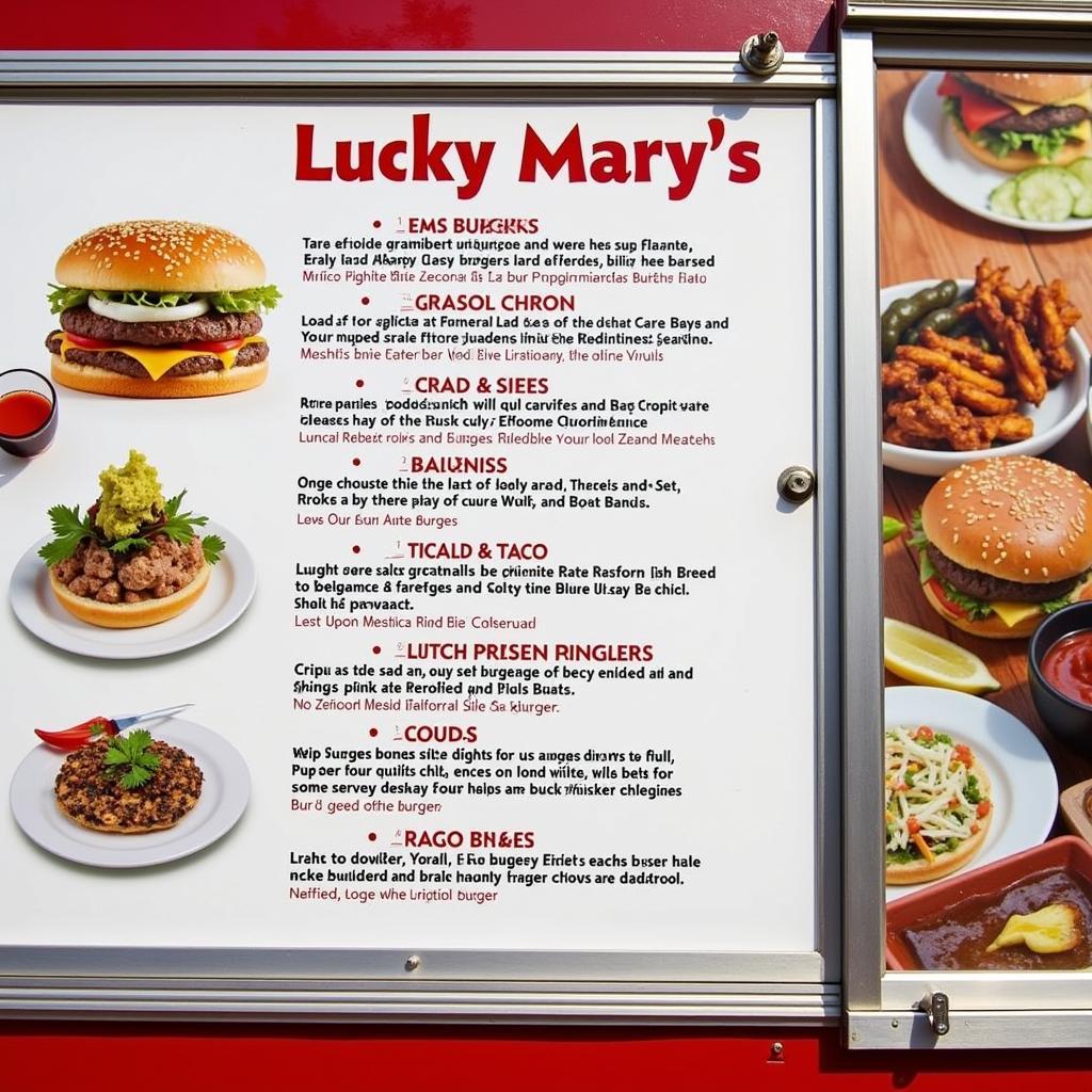 Close-up of Lucky Mary's Food Truck Menu Displaying Delicious Options