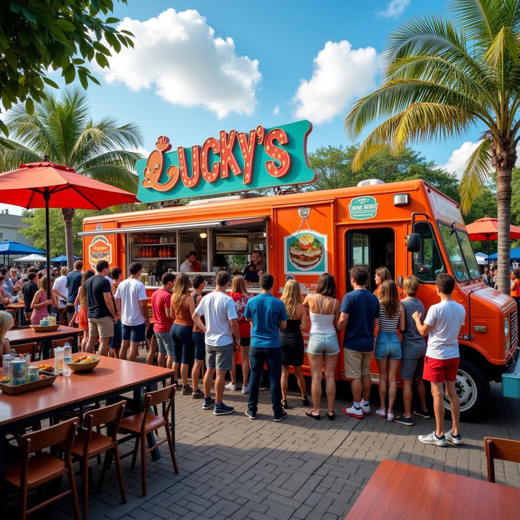 Lucky's Food Truck bustling with customers