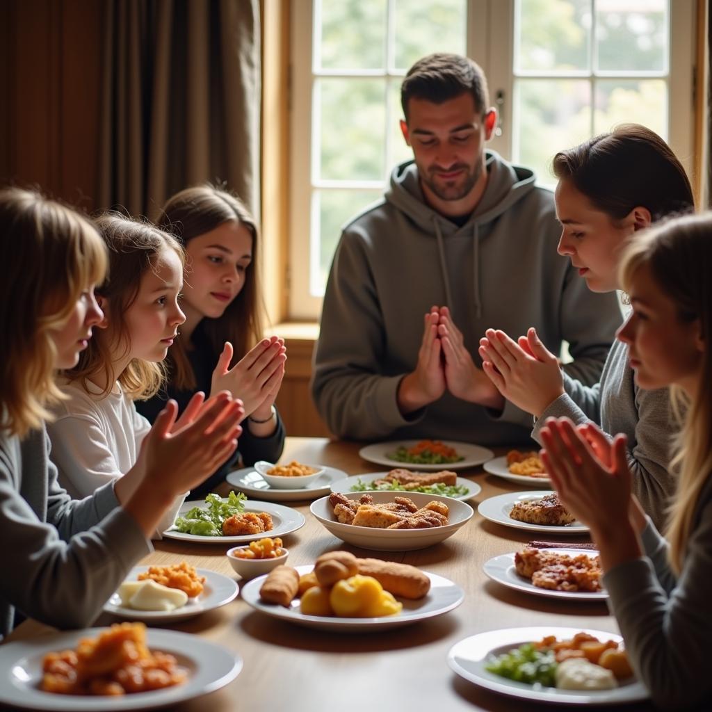 Lutheran Family Saying Grace Before a Meal