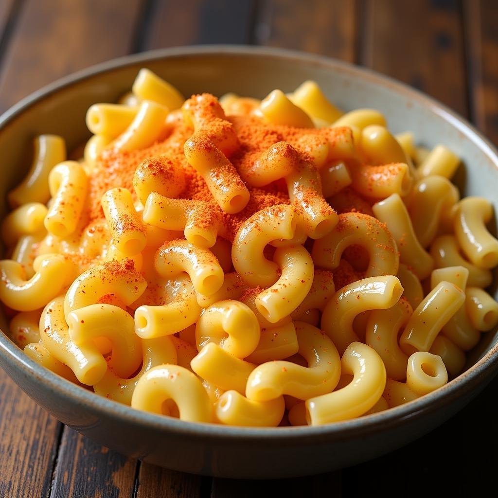 Macaroni and cheese enriched with melted loaf processed cheese food, creating a creamy and comforting dish.