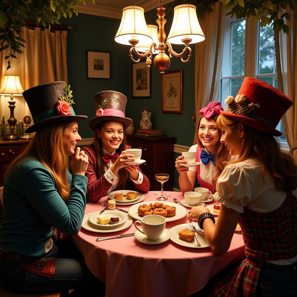 Guests Enjoying a Mad Hatter Tea Party