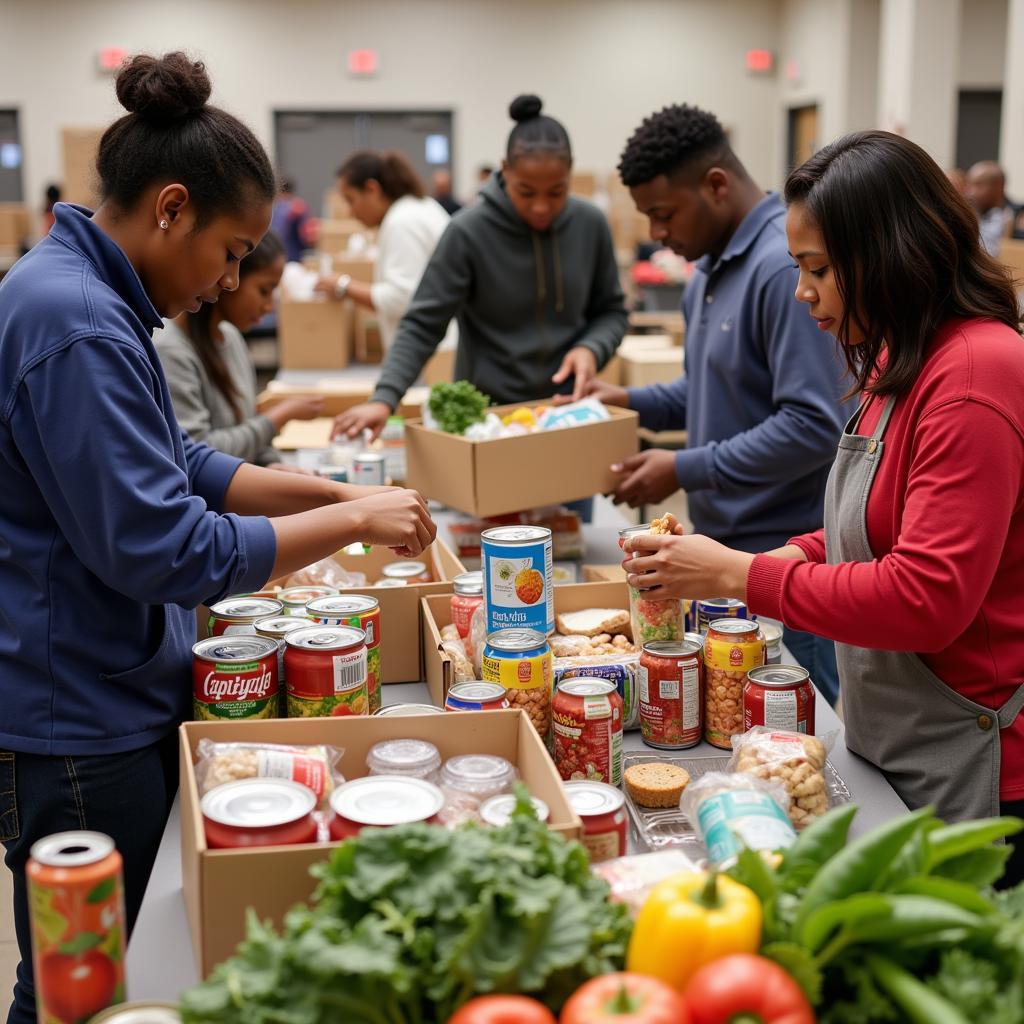 Volunteers at Madison County Food Pantry sorting donations