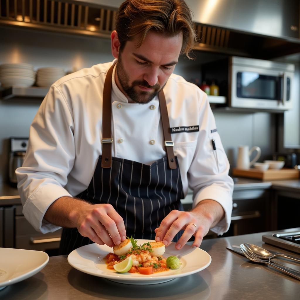 Maine Chef Preparing a Seafood Dish